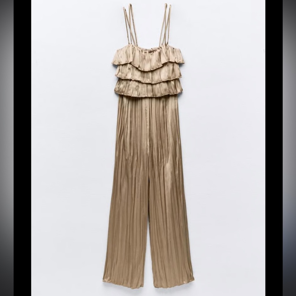 Zara NWT pleated ruffled satin effect jumpsuit
